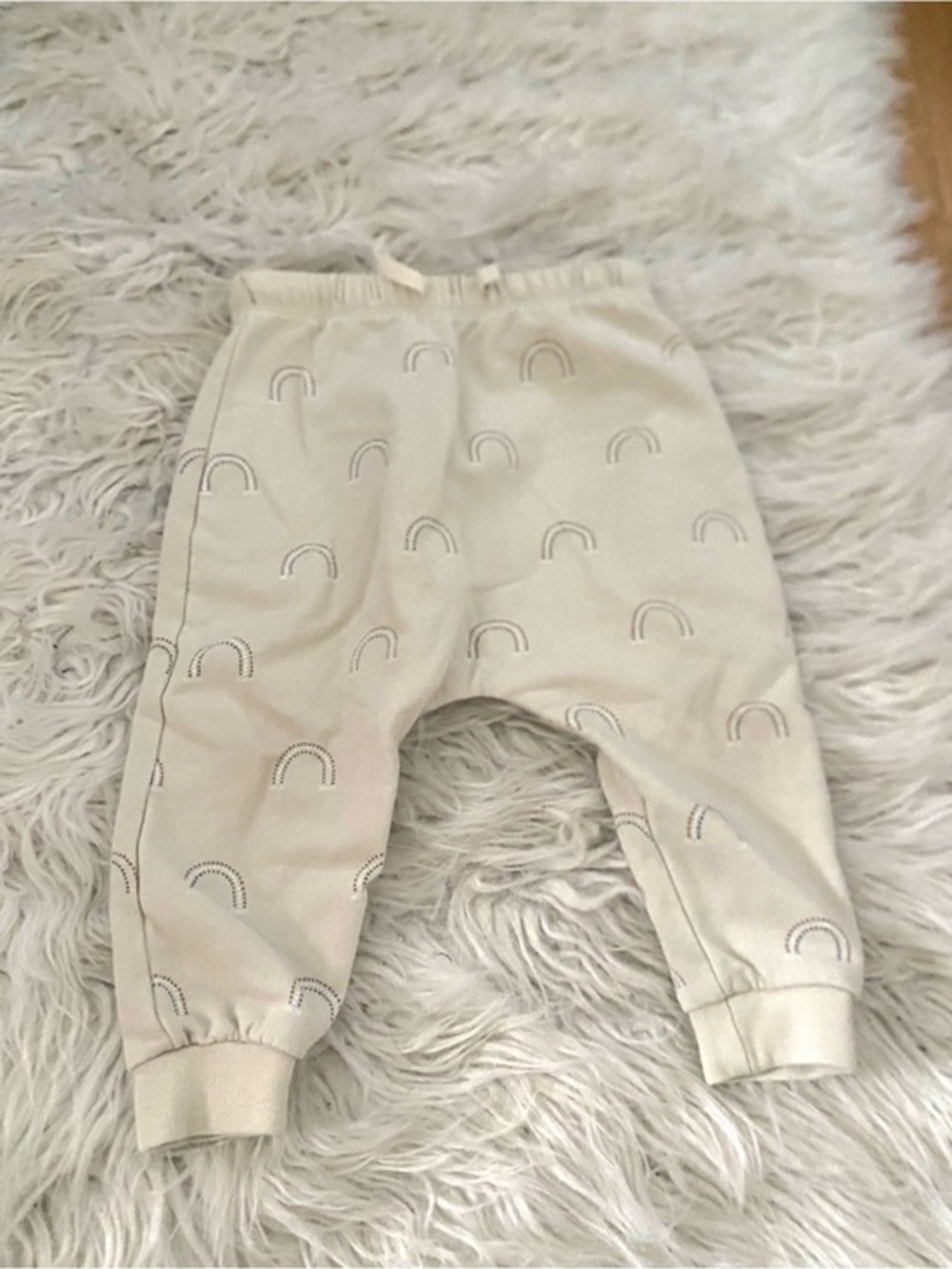 Quincy Mae Beige Rainbow Jogger Pants Organic Cotton Drawstring Baby Size 12-18m